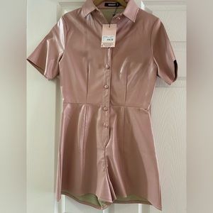Mauve Pink faux leather short romper
